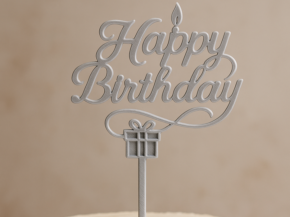 'Happy Birthday' Hediye Kutusu Pasta Topper (3D Baskı)