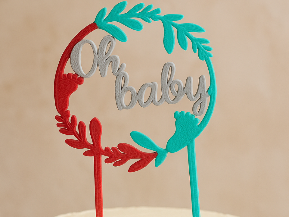 'Oh Baby' Pasta Topper · Baby Shower Dekoratif (3D Baskı)