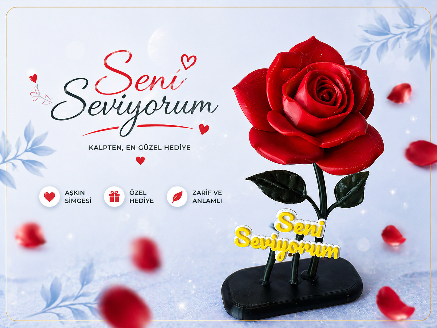 Romantik Gül Seni Seviyorum Standı · Sevgililer Günü (3D Baskı)