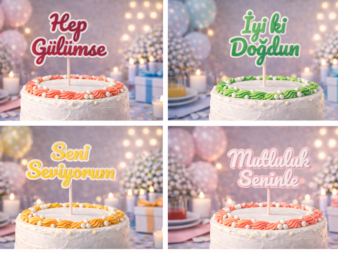 Türkçe Sözlü Pasta Topper Koleksiyonu (3D Baskı)
