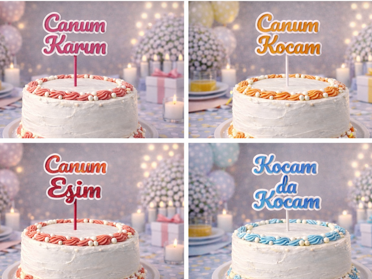 Aile Pasta Topper Seti · Çok Renkli Doğum Günü (3D Baskı)