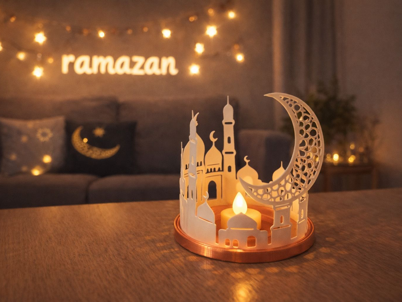 LED Hilal Mumluk · İslami Atmosfer Dekoru (3D Baskı)