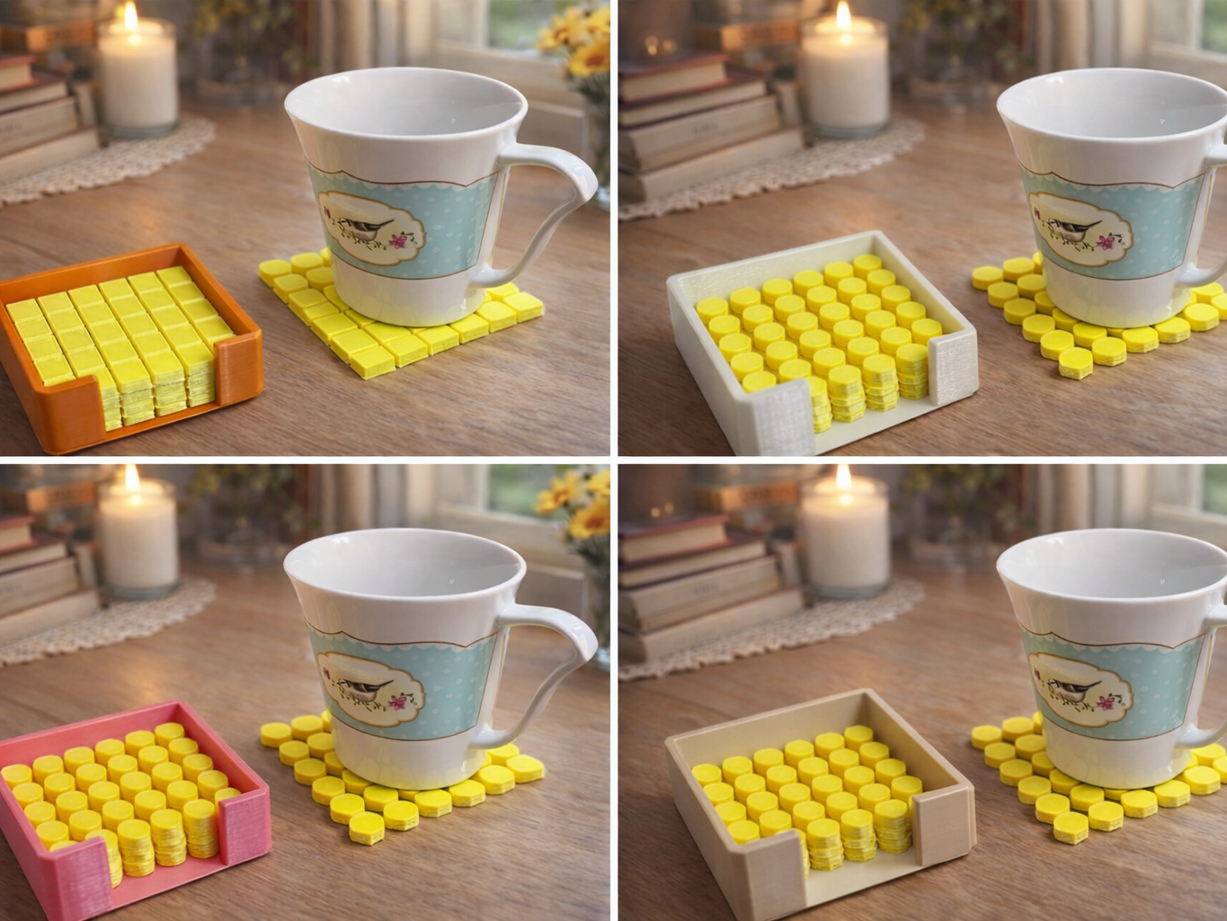 Bardak Altlığı Seti · Kare + Altıgen + Kalp + Yuvarlak (3D Baskı)