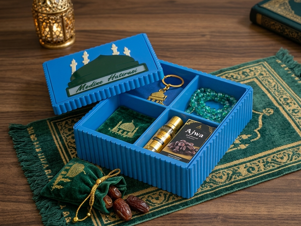 Medine Hediye Kutusu · 4 Bölmeli Hac & Umre Hediyelik (3D Baskı)