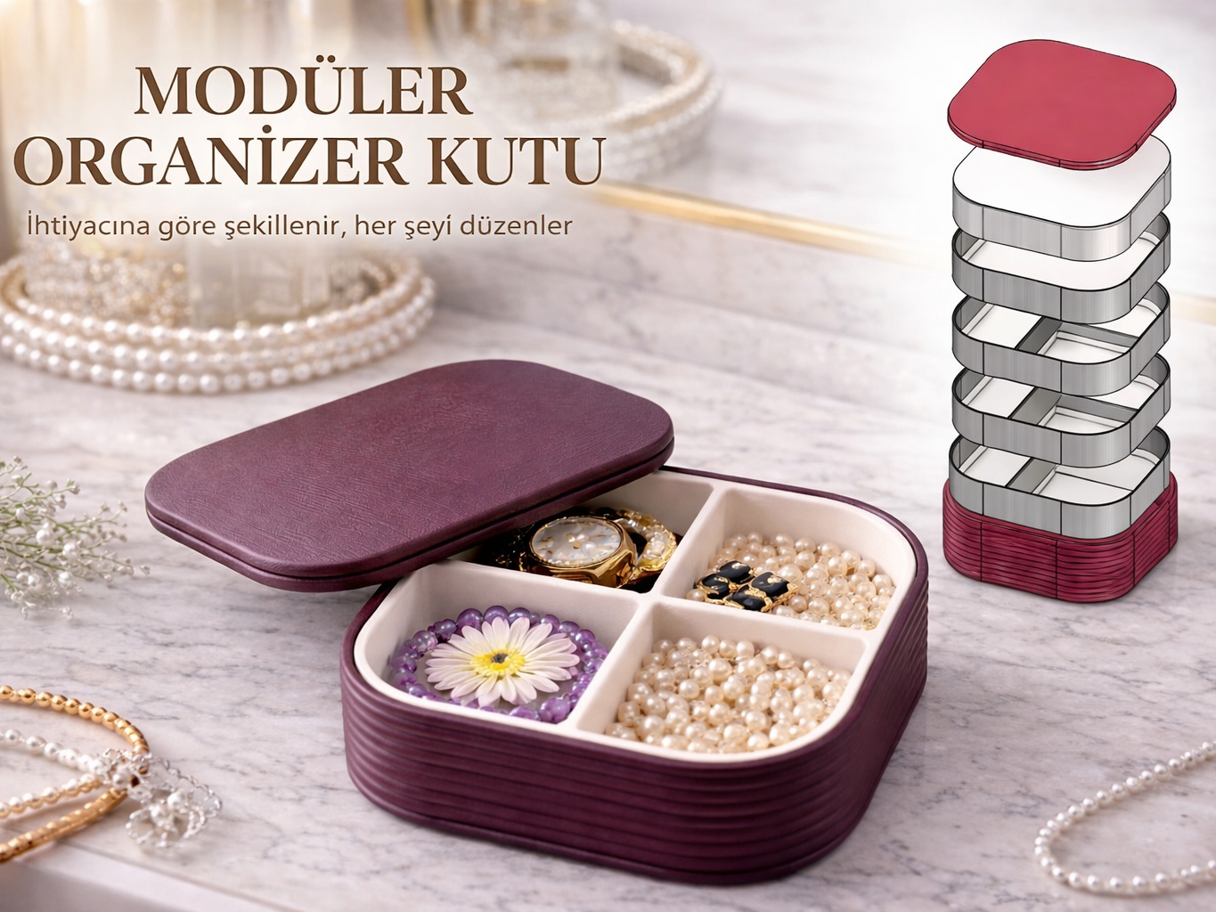 Modüler Düzenleyici Kutu Seti · 1-4 Bölmeli Çekmece (3D Baskı)