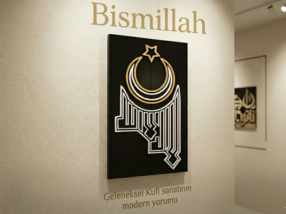 Bismillah Kufic Hat Sanatı LED Duvar Panosu · Büyük Boy (3D Baskı)