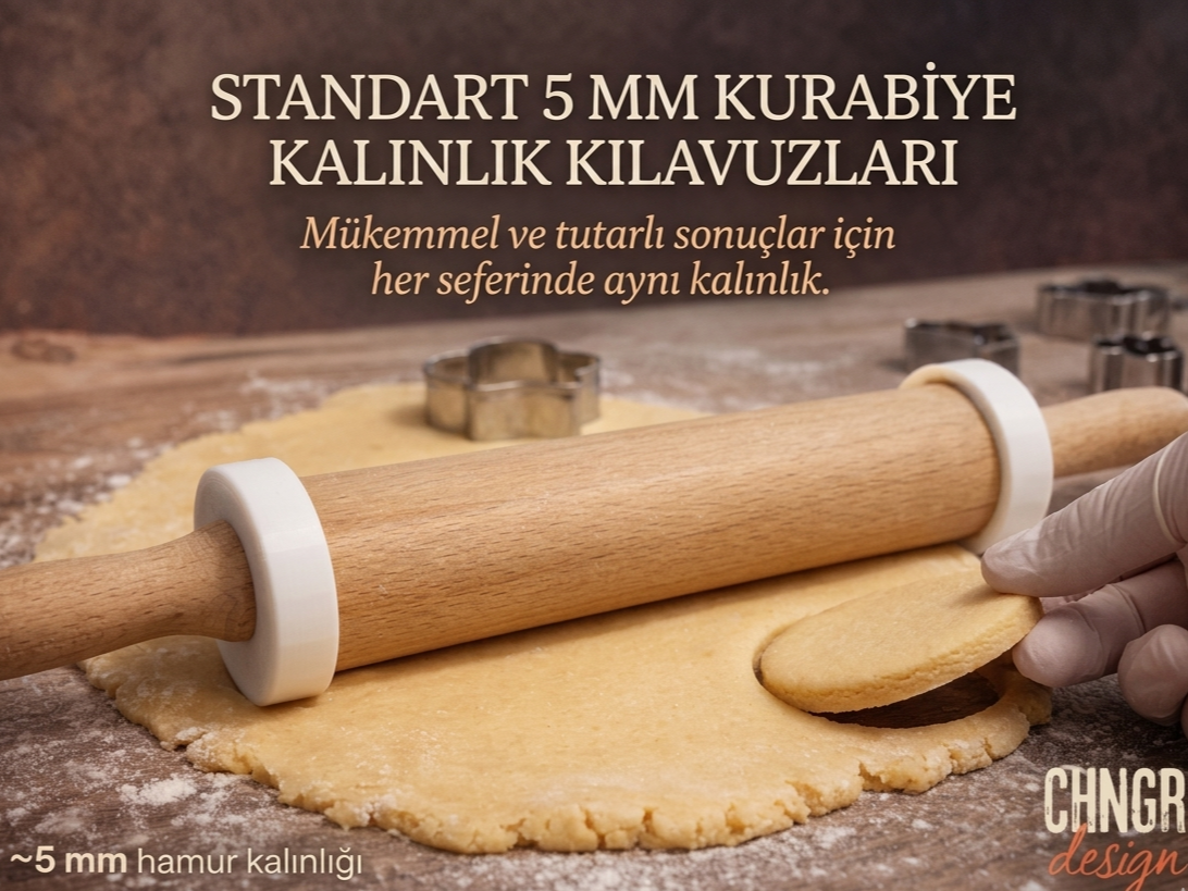 Kurabiye Oklava Kalınlık Kılavuzu · 5mm Halkalı Set (3D Baskı)