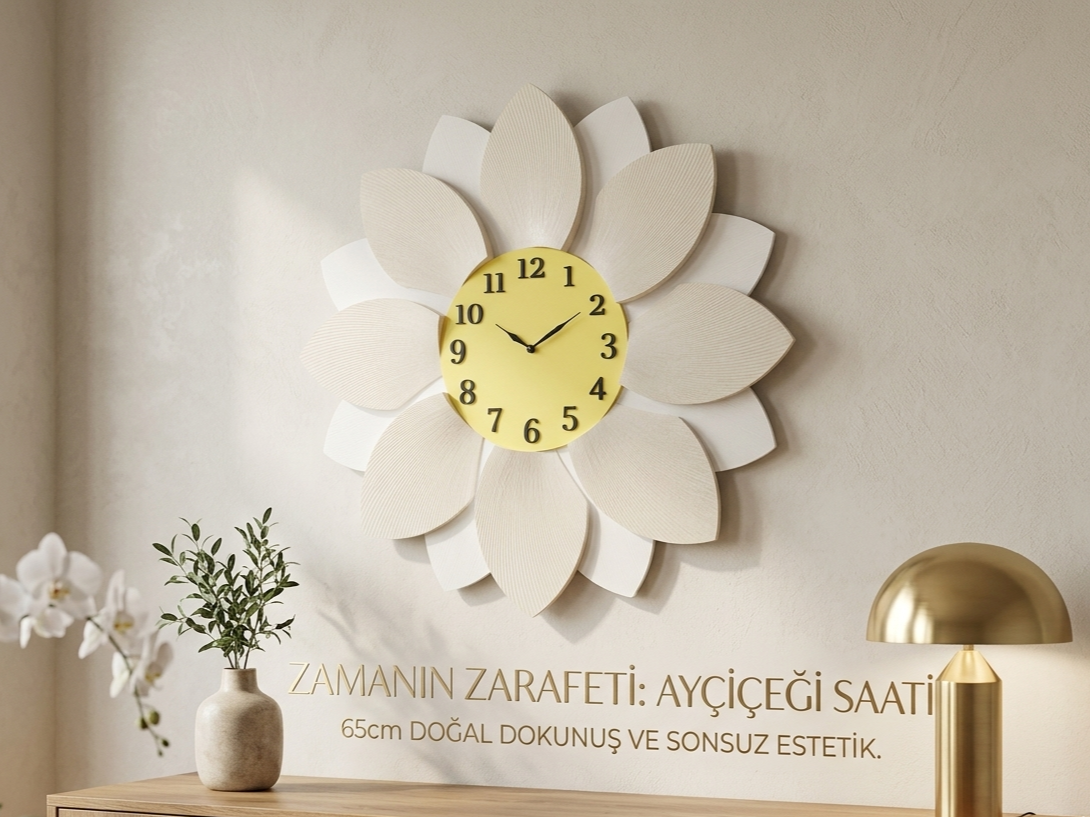 Papatya Duvar Saati · 65 cm Devasa Çiçek Dekor (3D Baskı)