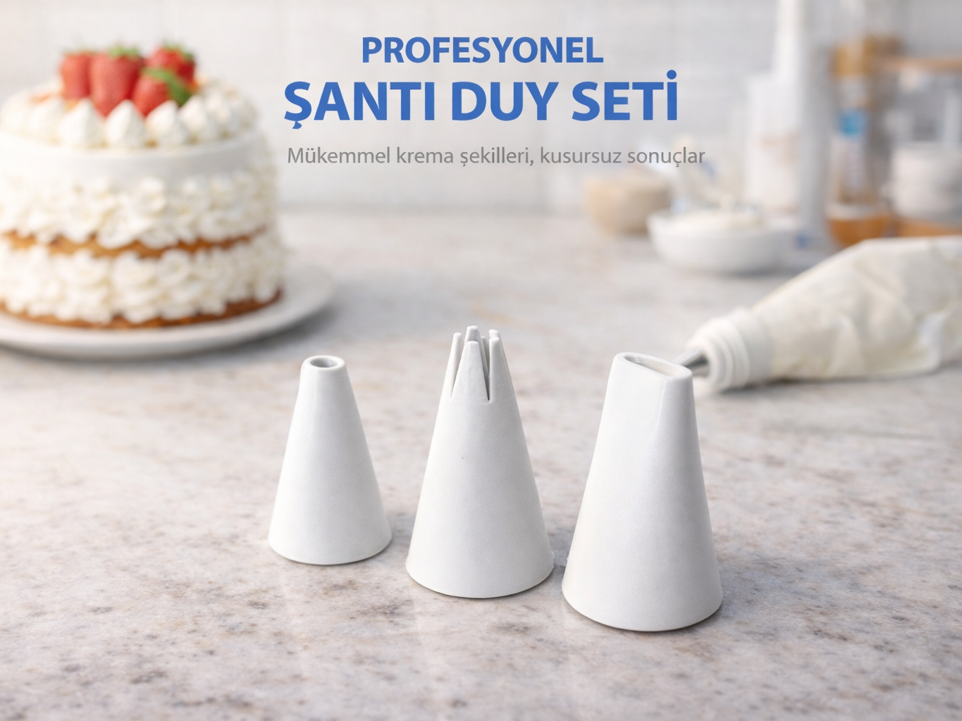 3'lü Pasta Krema Sıkma Uçları · Yuvarlak + Düz + Yıldız (3D Baskı)