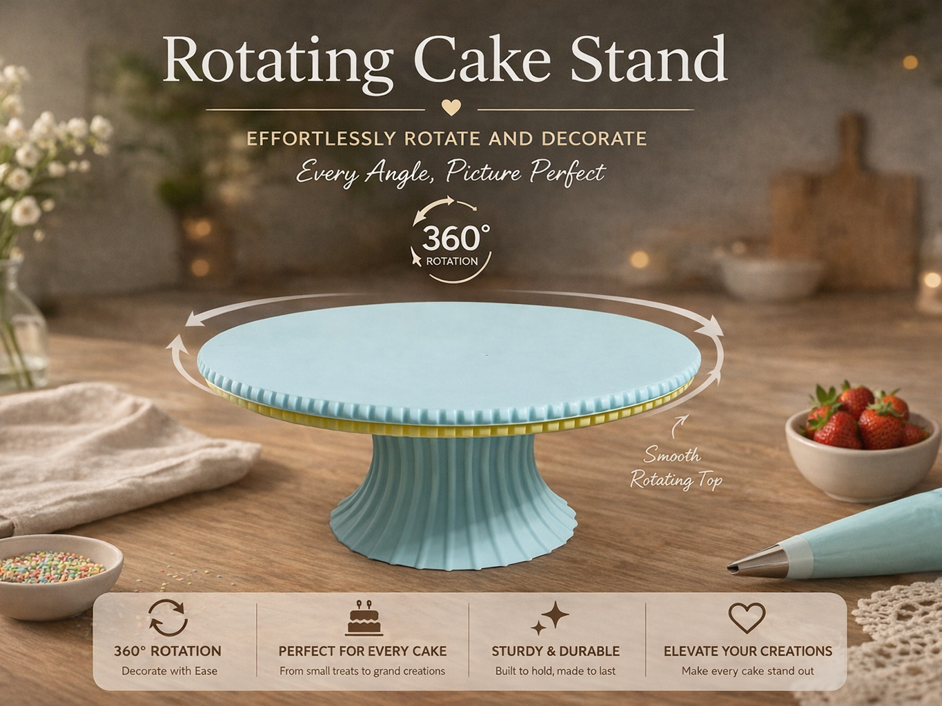 360° Pasta Dönme Standı · Rulmanlı Sessiz Profesyonel (3D Baskı)