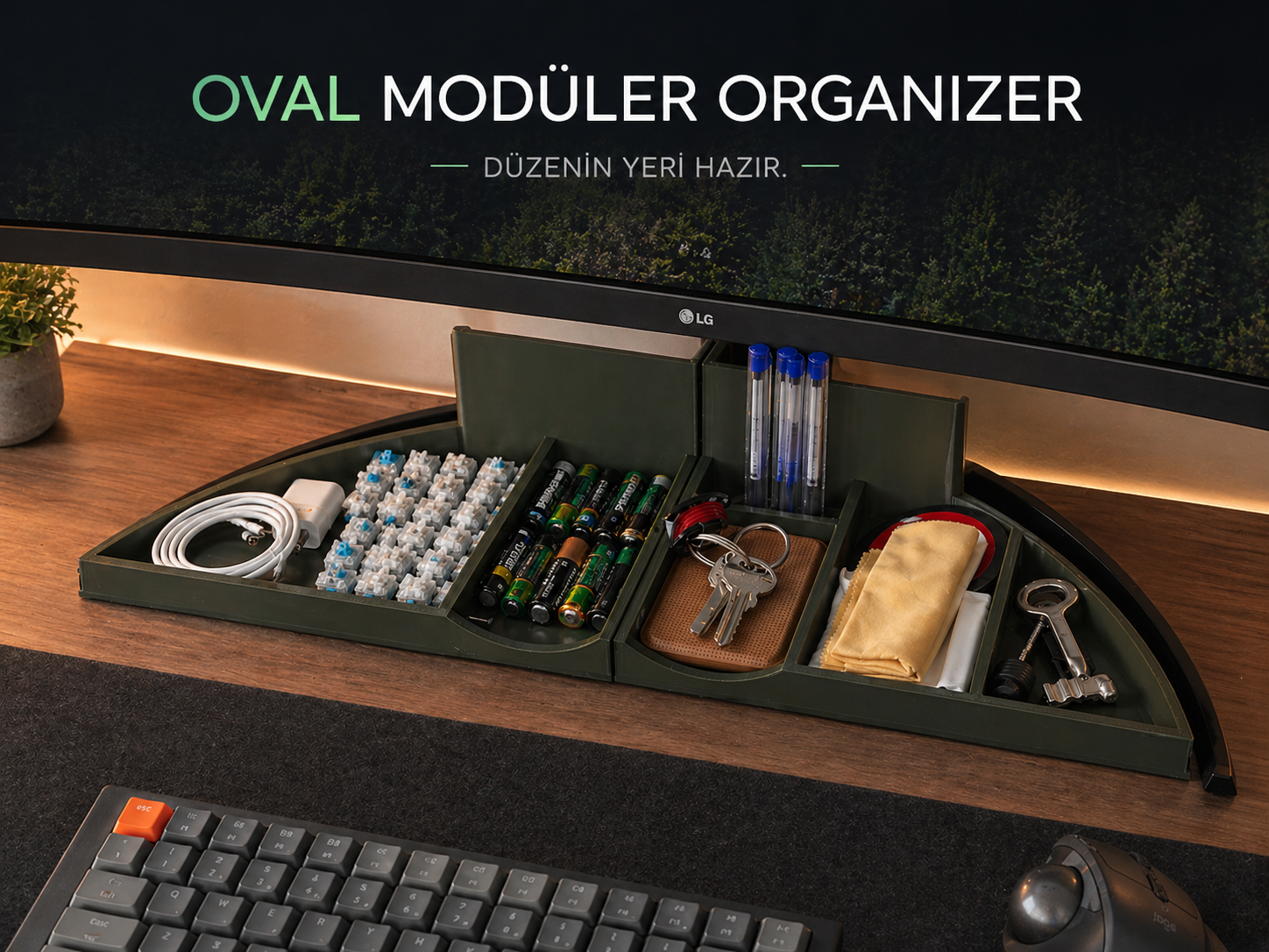 Oval Modüler Masa Düzenleyici · İstiflenebilir Set (3D Baskı)