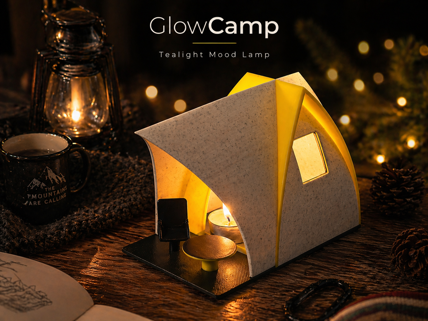Kamp Çadırı Tealight Mumluk · Sıcak Gece Işığı (3D Baskı)