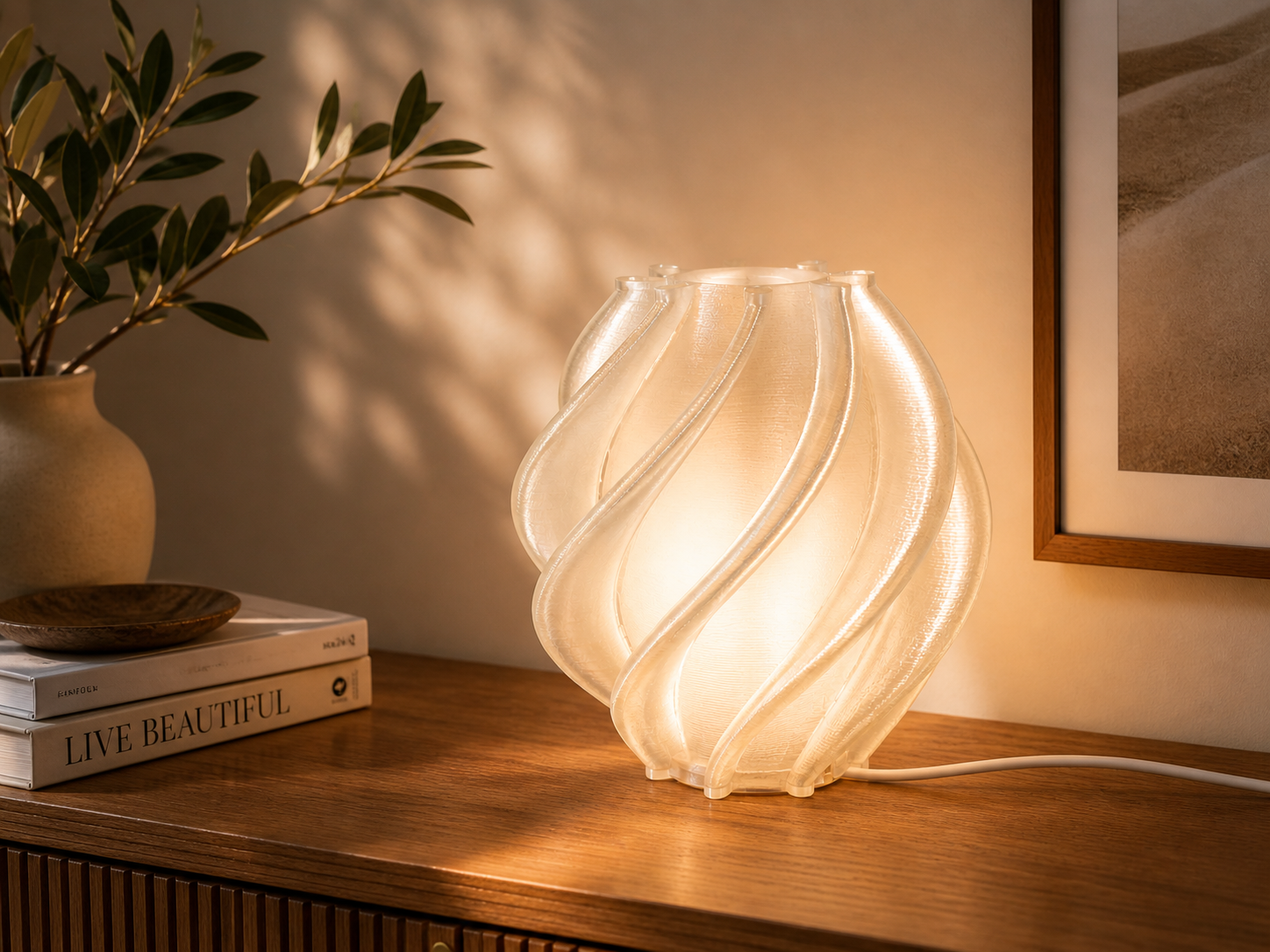 Spiral Dalga Masa Lambası · LED Atmosfer Gece Işığı (3D Baskı)